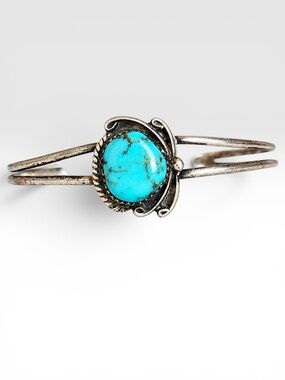 Vintage Navajo Sterling Silver Turquoise Cuff Bracelet Southwest Native Western
